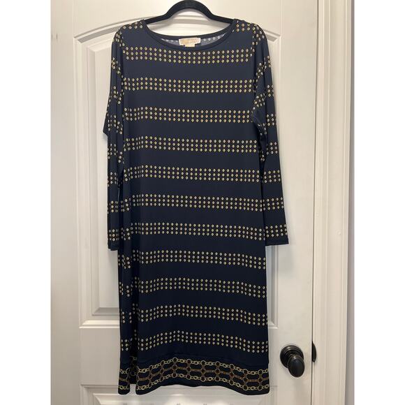 NWT Michael Michael Kors Womens Chain Dot Print Shift Stretch Dress Size 1X Blue - Picture 2 of 6